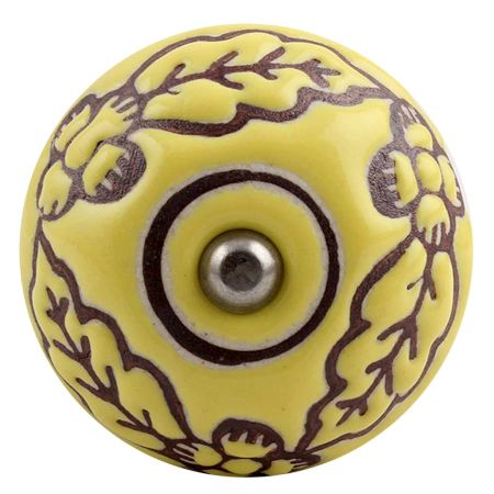 Yellow Brown Leaf Flower Etched Ceramic Wine Stopper